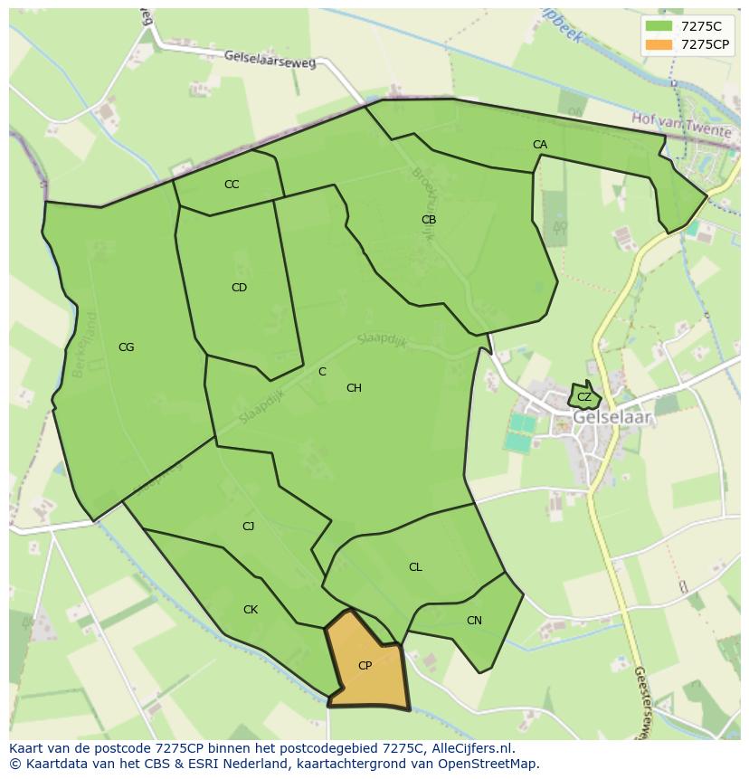 Afbeelding van het postcodegebied 7275 CP op de kaart.
