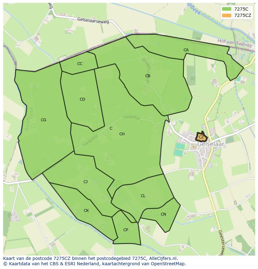 Afbeelding van het postcodegebied 7275 CZ op de kaart.