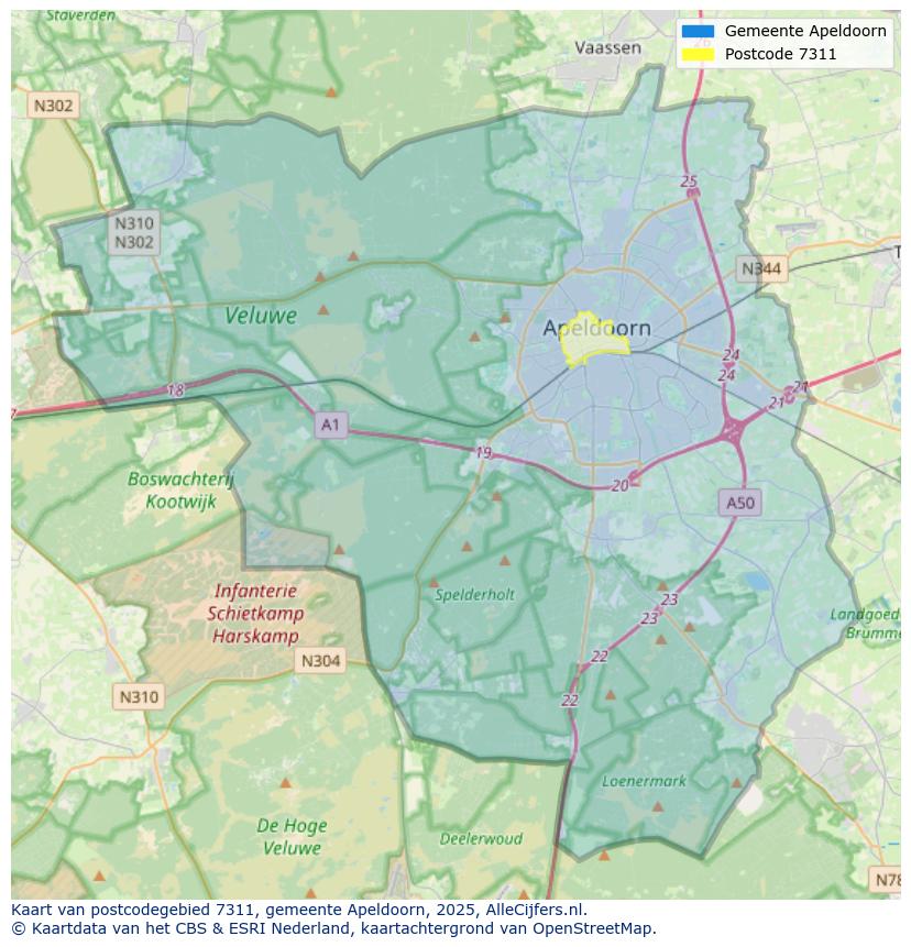 Afbeelding van het postcodegebied 7311 op de kaart.