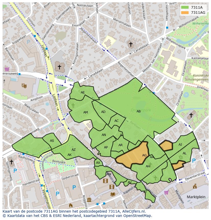 Afbeelding van het postcodegebied 7311 AG op de kaart.