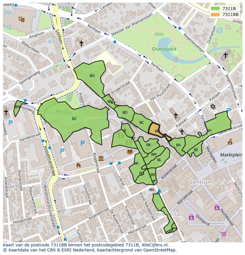 Afbeelding van het postcodegebied 7311 BB op de kaart.