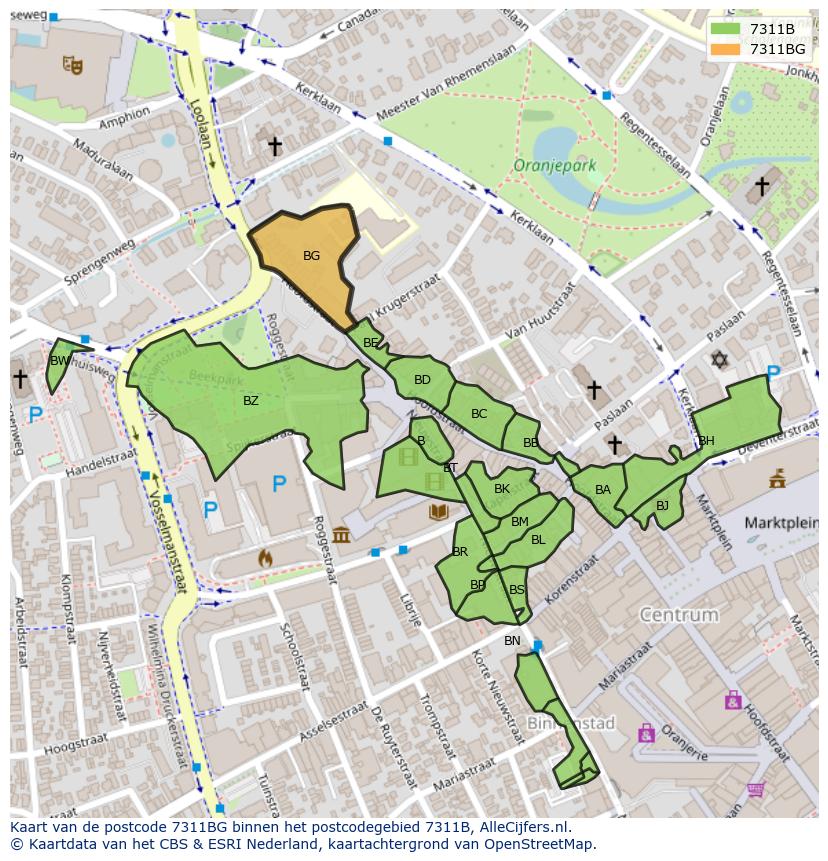 Afbeelding van het postcodegebied 7311 BG op de kaart.