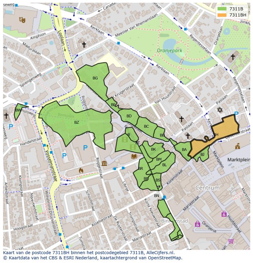 Afbeelding van het postcodegebied 7311 BH op de kaart.