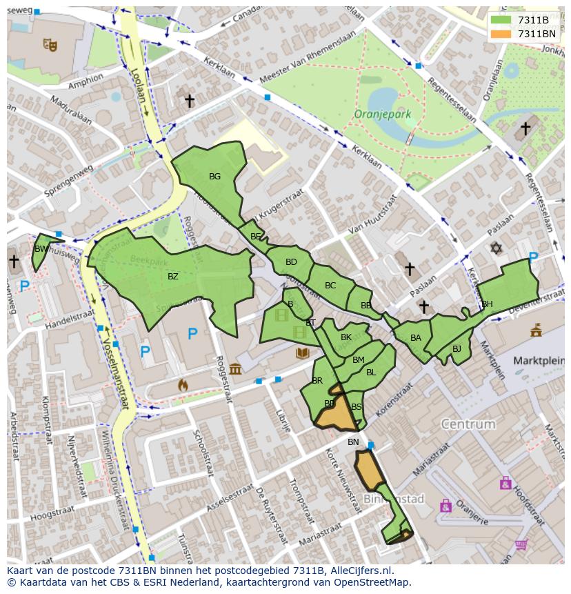 Afbeelding van het postcodegebied 7311 BN op de kaart.