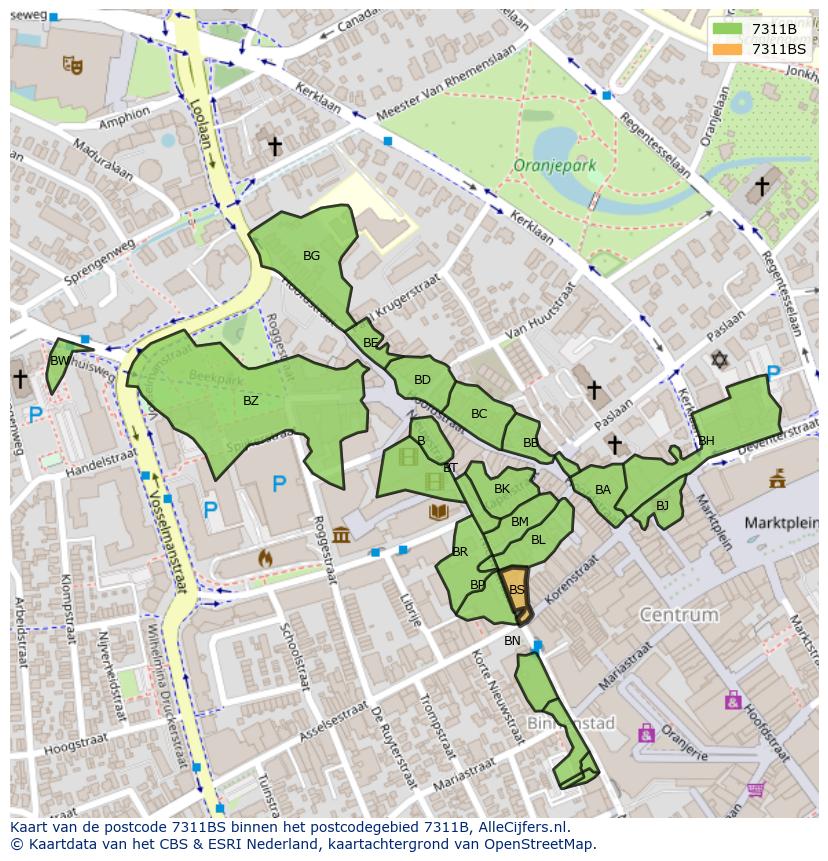 Afbeelding van het postcodegebied 7311 BS op de kaart.