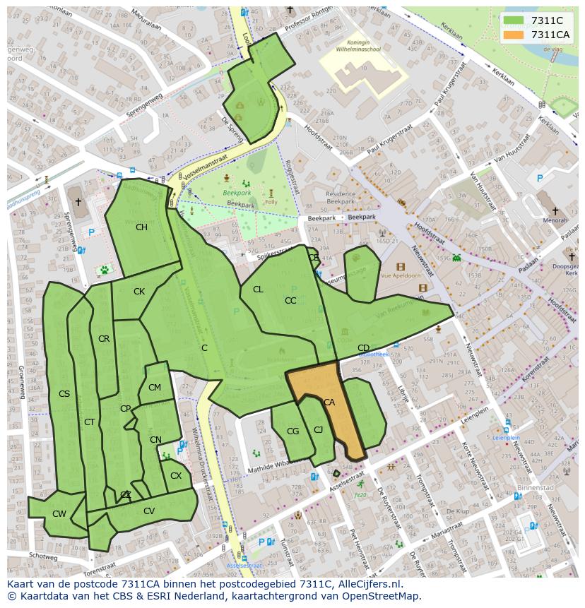Afbeelding van het postcodegebied 7311 CA op de kaart.