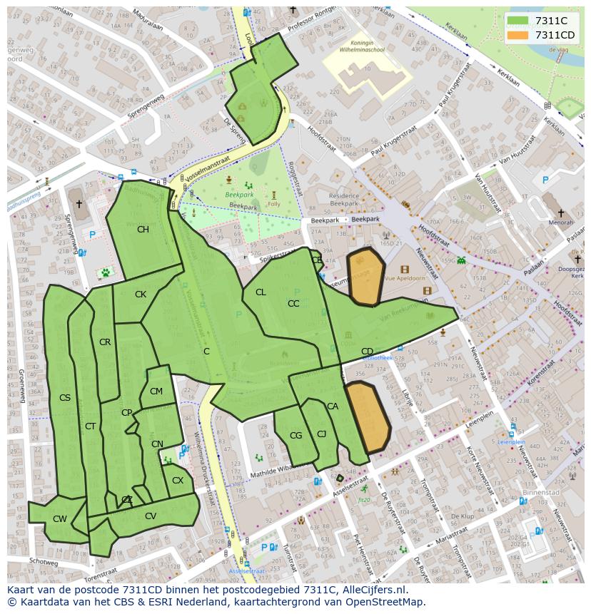 Afbeelding van het postcodegebied 7311 CD op de kaart.