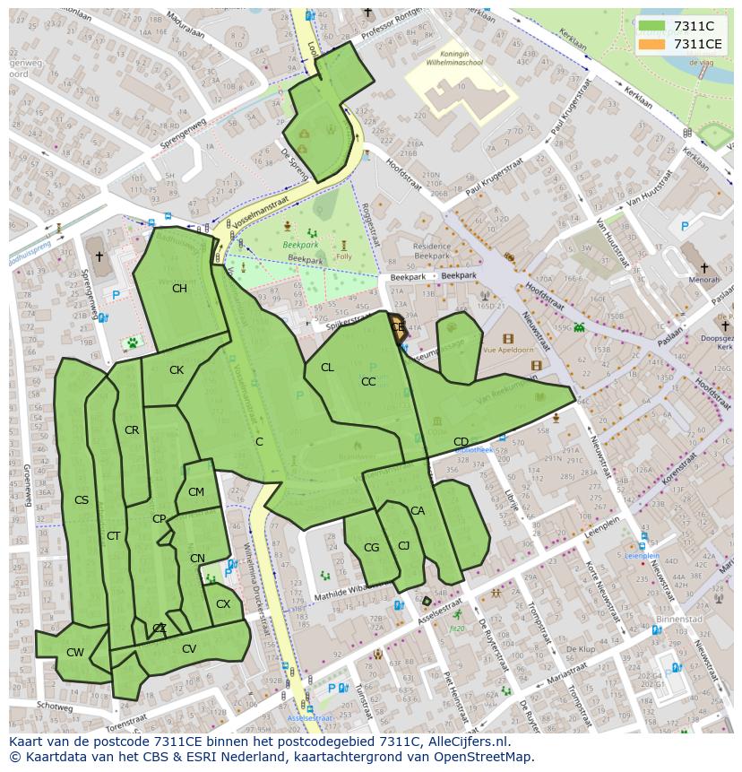 Afbeelding van het postcodegebied 7311 CE op de kaart.