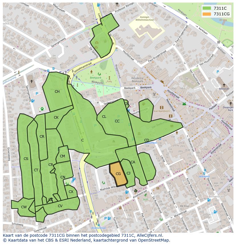 Afbeelding van het postcodegebied 7311 CG op de kaart.