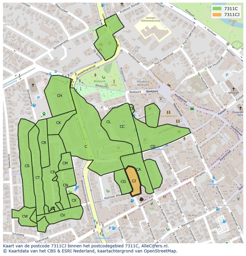 Afbeelding van het postcodegebied 7311 CJ op de kaart.