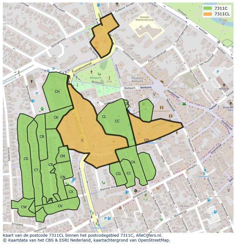 Afbeelding van het postcodegebied 7311 CL op de kaart.