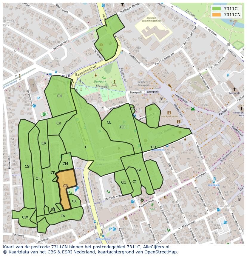 Afbeelding van het postcodegebied 7311 CN op de kaart.