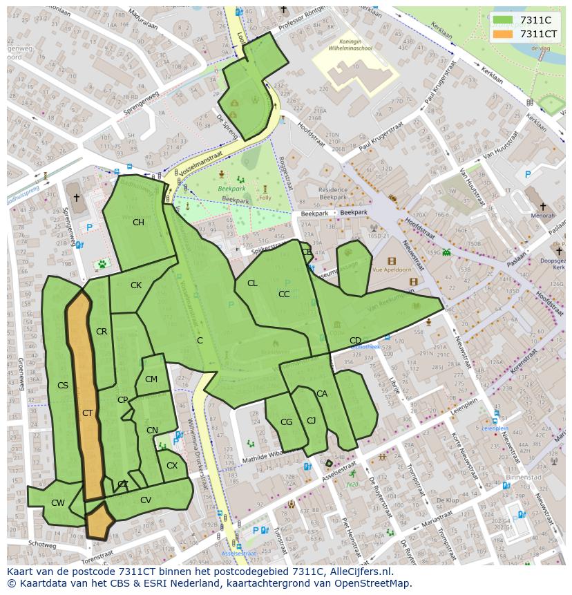 Afbeelding van het postcodegebied 7311 CT op de kaart.