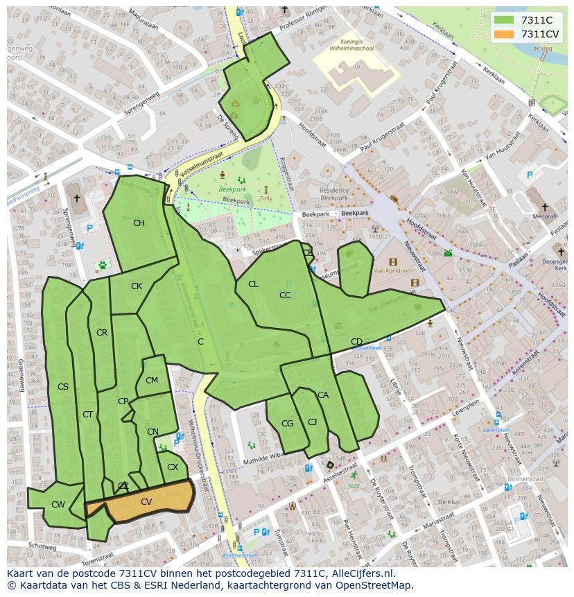 Afbeelding van het postcodegebied 7311 CV op de kaart.