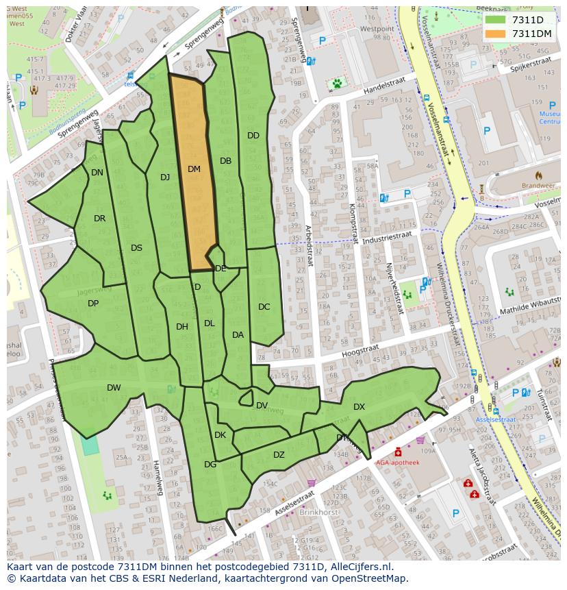 Afbeelding van het postcodegebied 7311 DM op de kaart.