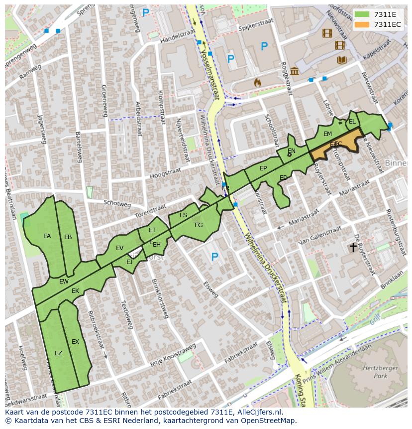 Afbeelding van het postcodegebied 7311 EC op de kaart.