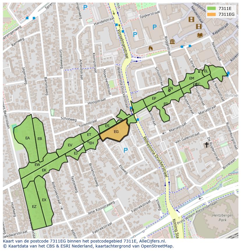 Afbeelding van het postcodegebied 7311 EG op de kaart.