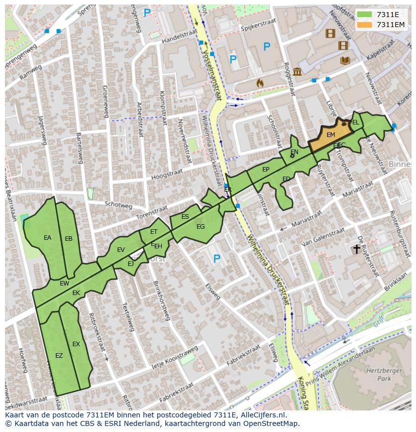 Afbeelding van het postcodegebied 7311 EM op de kaart.