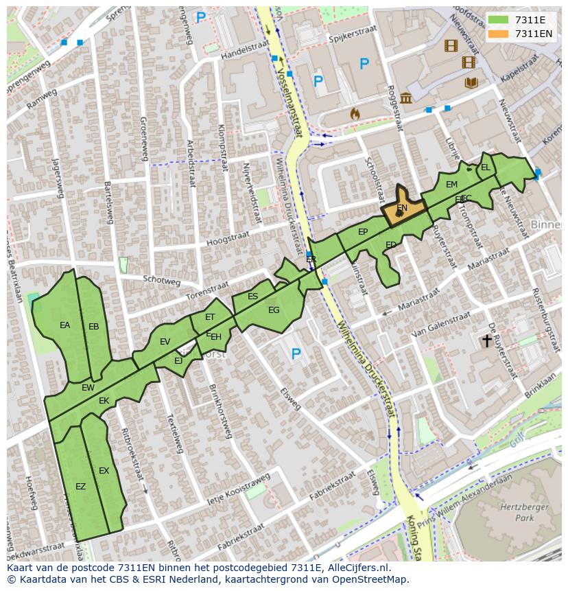 Afbeelding van het postcodegebied 7311 EN op de kaart.