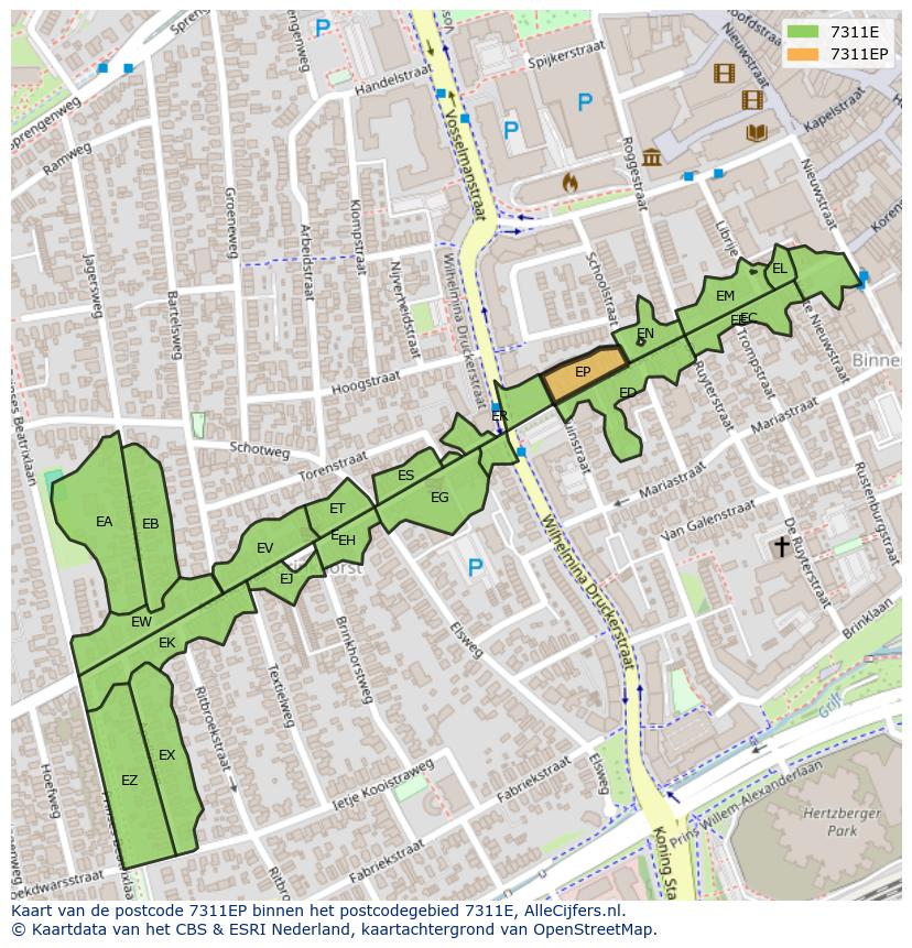 Afbeelding van het postcodegebied 7311 EP op de kaart.