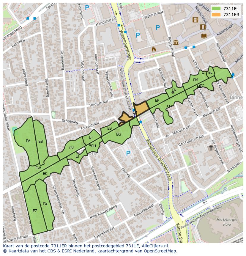 Afbeelding van het postcodegebied 7311 ER op de kaart.