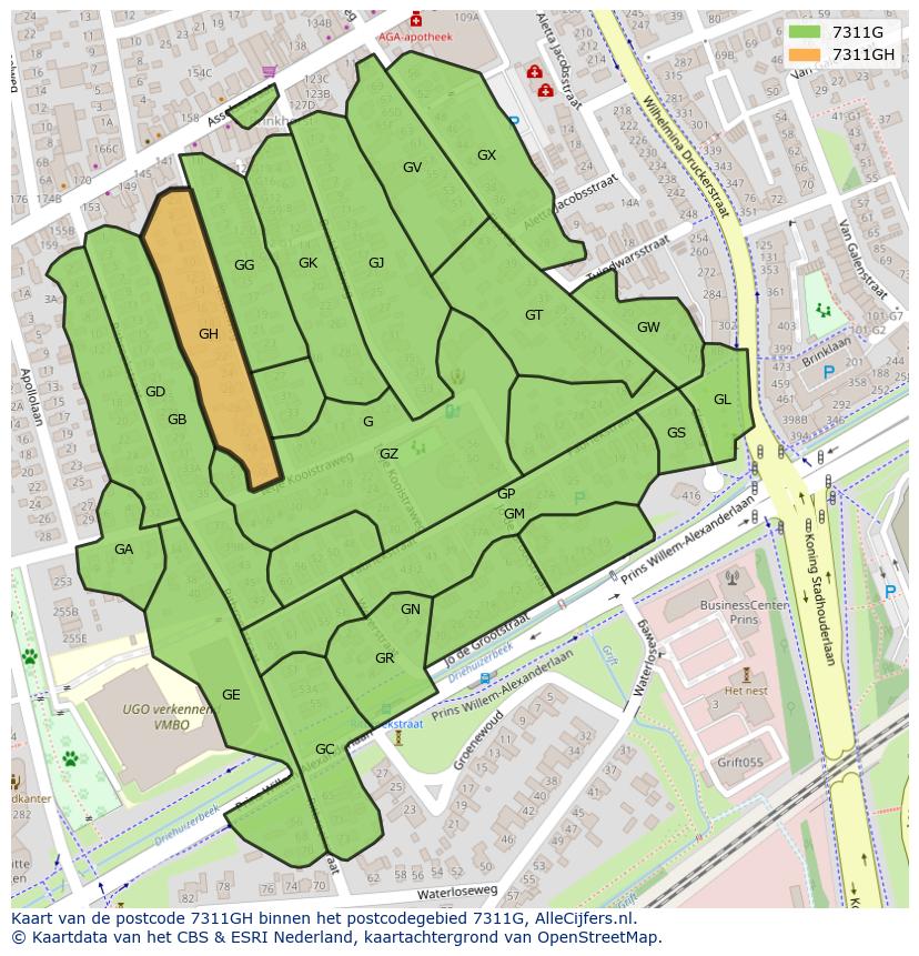 Afbeelding van het postcodegebied 7311 GH op de kaart.