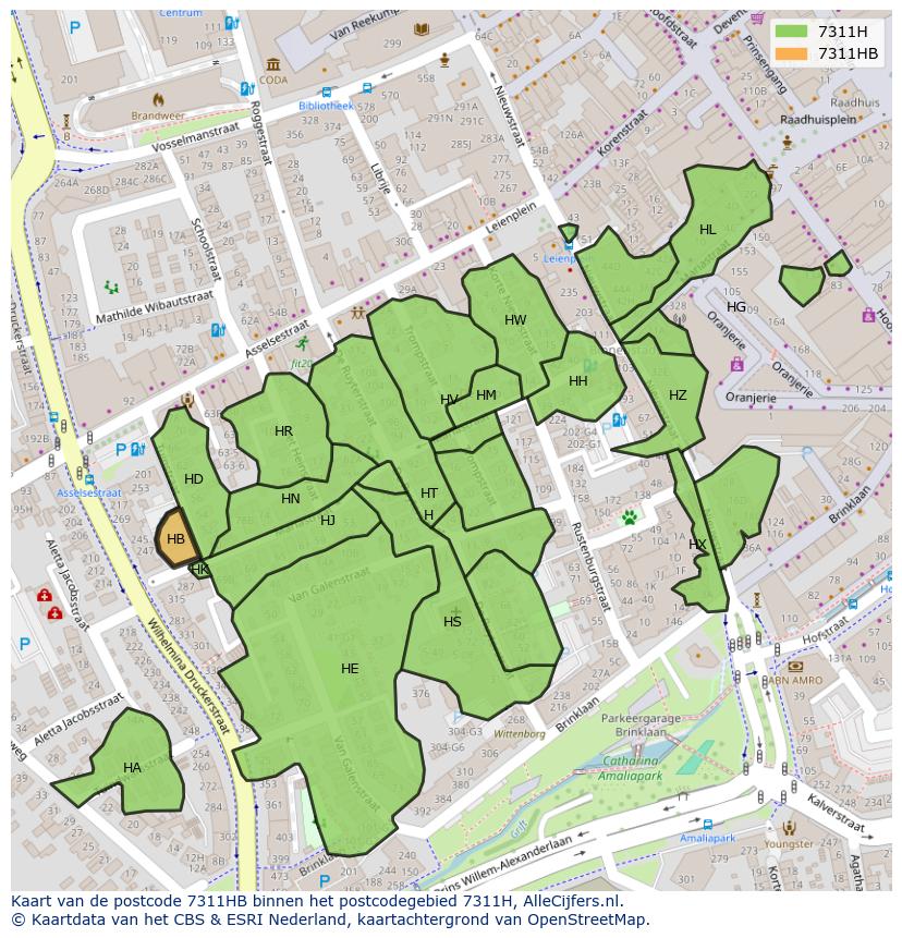 Afbeelding van het postcodegebied 7311 HB op de kaart.
