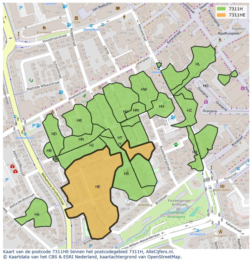 Afbeelding van het postcodegebied 7311 HE op de kaart.
