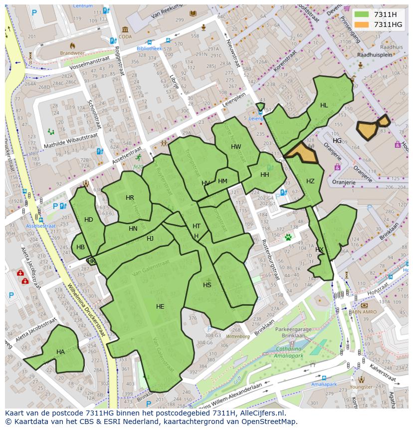 Afbeelding van het postcodegebied 7311 HG op de kaart.