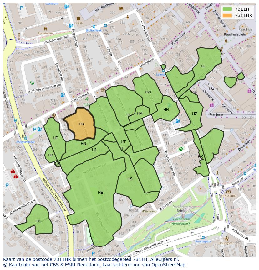 Afbeelding van het postcodegebied 7311 HR op de kaart.