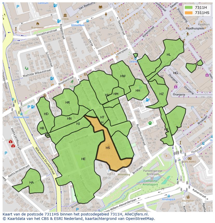 Afbeelding van het postcodegebied 7311 HS op de kaart.