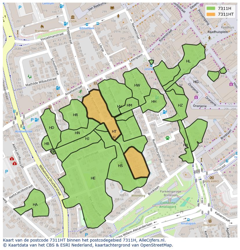 Afbeelding van het postcodegebied 7311 HT op de kaart.