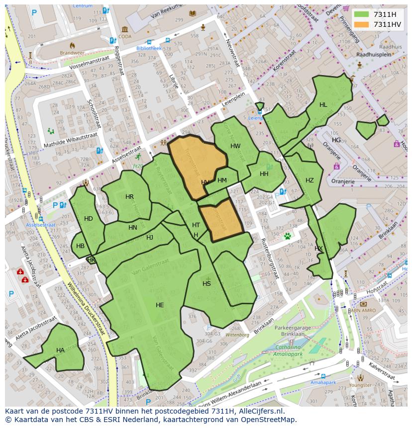 Afbeelding van het postcodegebied 7311 HV op de kaart.