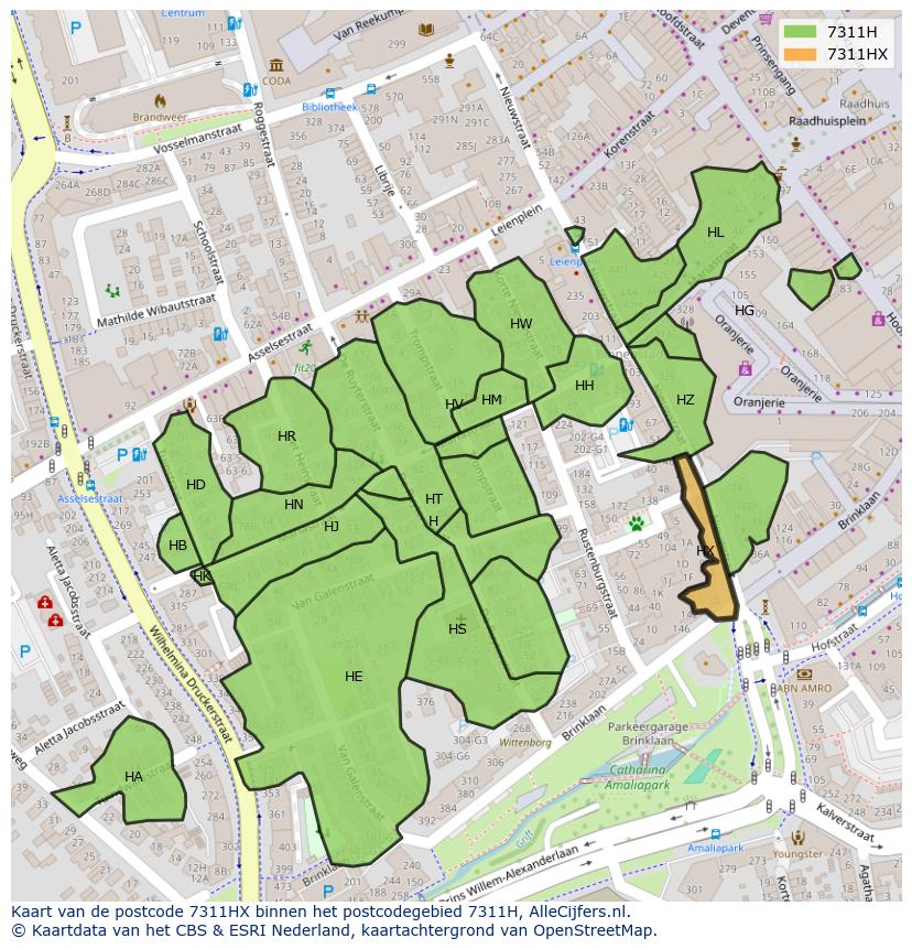 Afbeelding van het postcodegebied 7311 HX op de kaart.