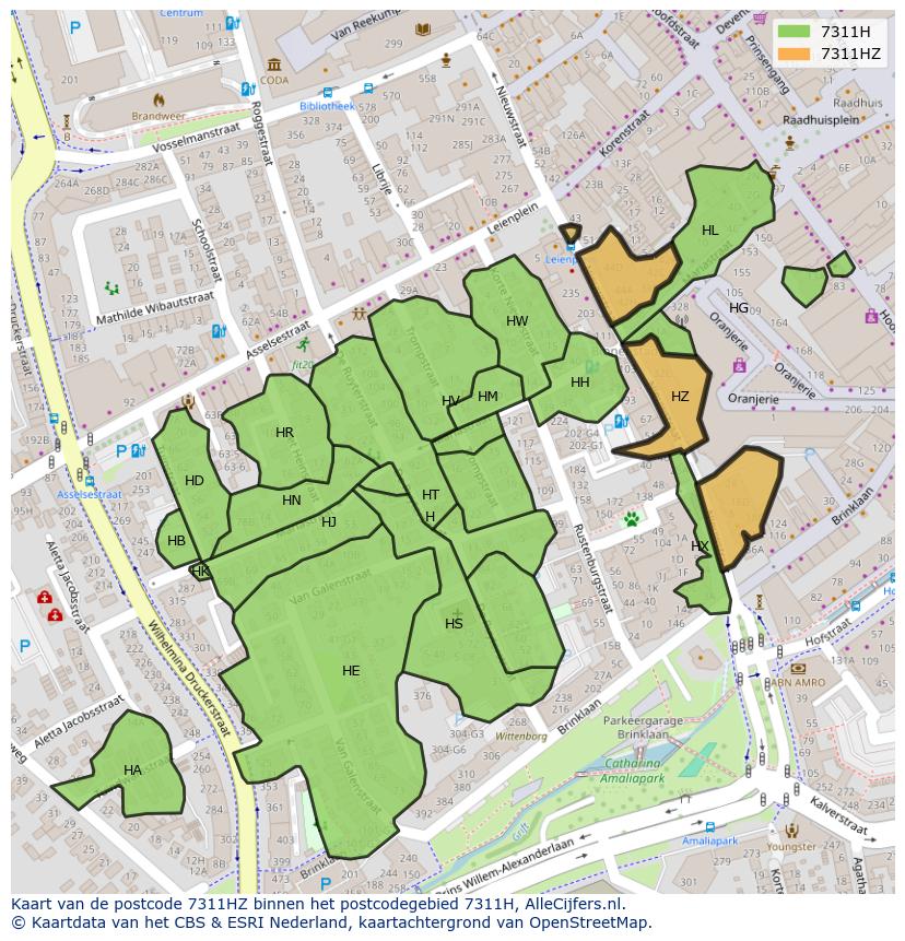 Afbeelding van het postcodegebied 7311 HZ op de kaart.