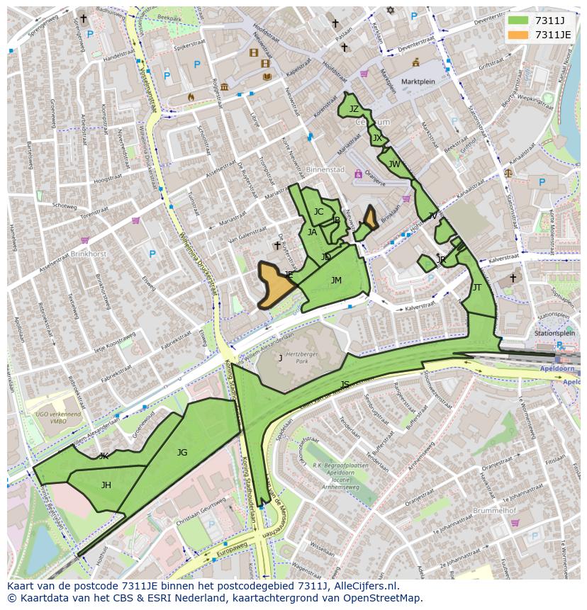 Afbeelding van het postcodegebied 7311 JE op de kaart.