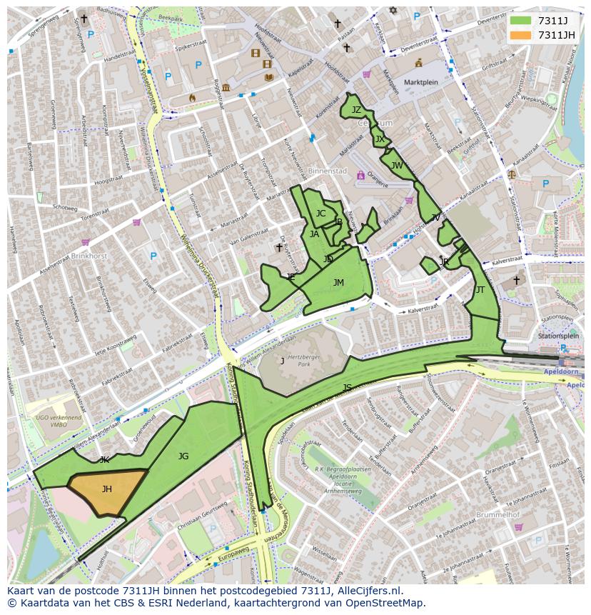 Afbeelding van het postcodegebied 7311 JH op de kaart.