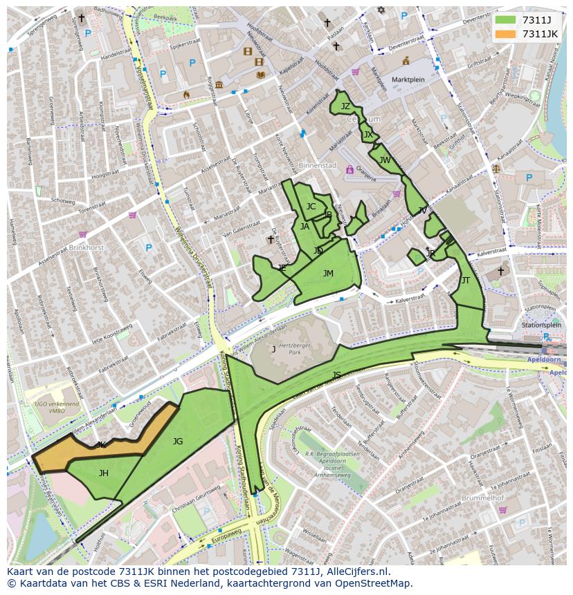 Afbeelding van het postcodegebied 7311 JK op de kaart.