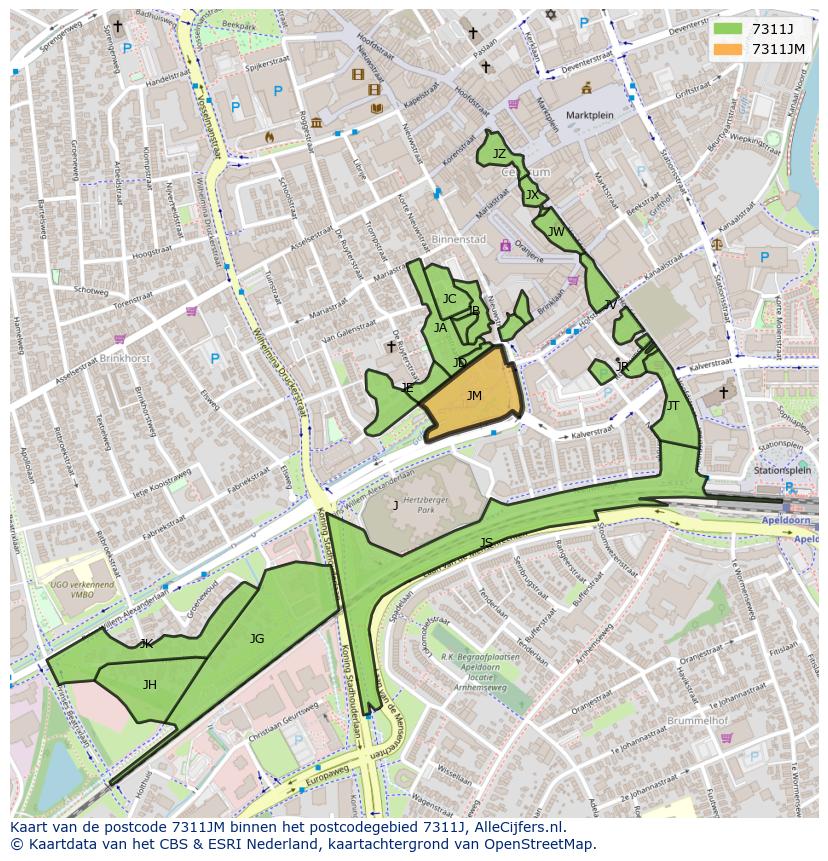 Afbeelding van het postcodegebied 7311 JM op de kaart.