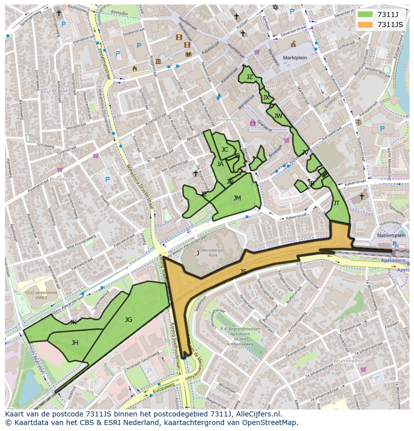 Afbeelding van het postcodegebied 7311 JS op de kaart.