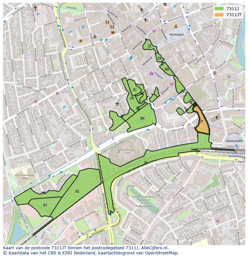 Afbeelding van het postcodegebied 7311 JT op de kaart.