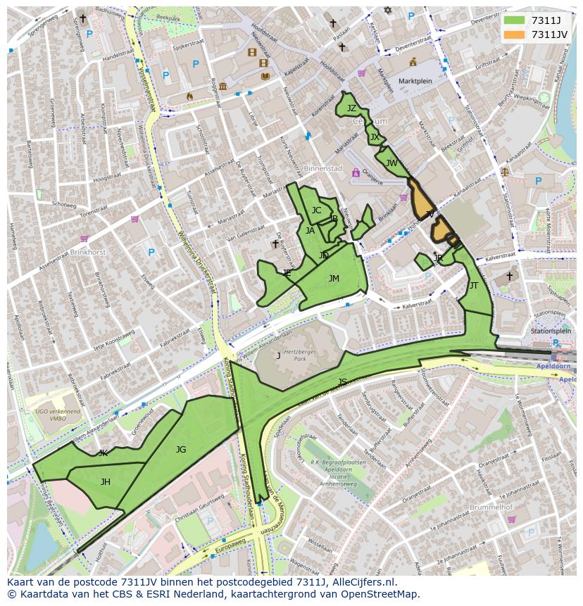 Afbeelding van het postcodegebied 7311 JV op de kaart.