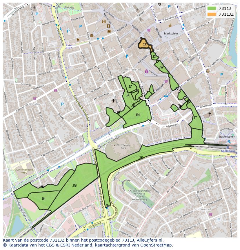 Afbeelding van het postcodegebied 7311 JZ op de kaart.