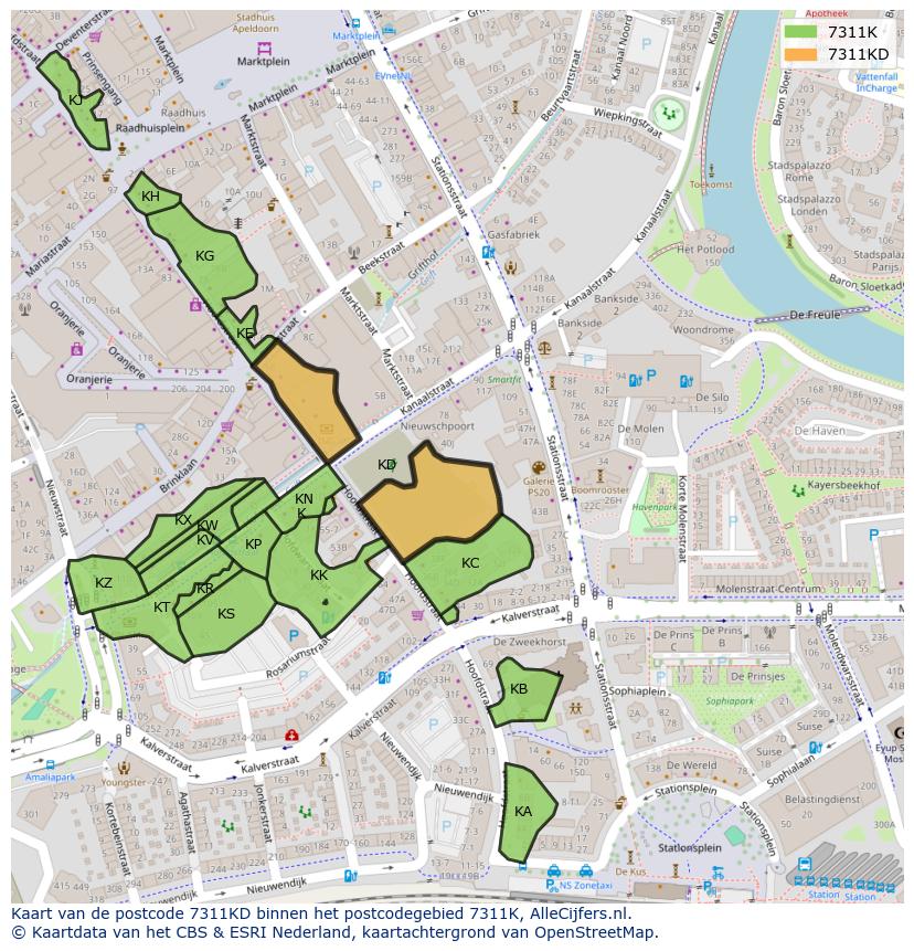 Afbeelding van het postcodegebied 7311 KD op de kaart.