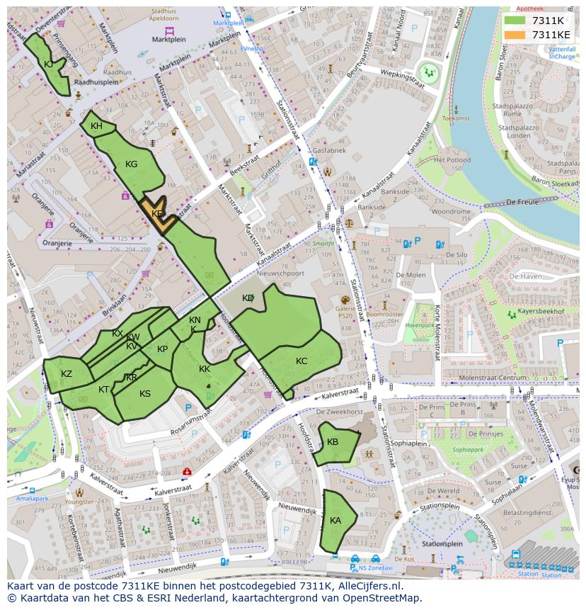 Afbeelding van het postcodegebied 7311 KE op de kaart.