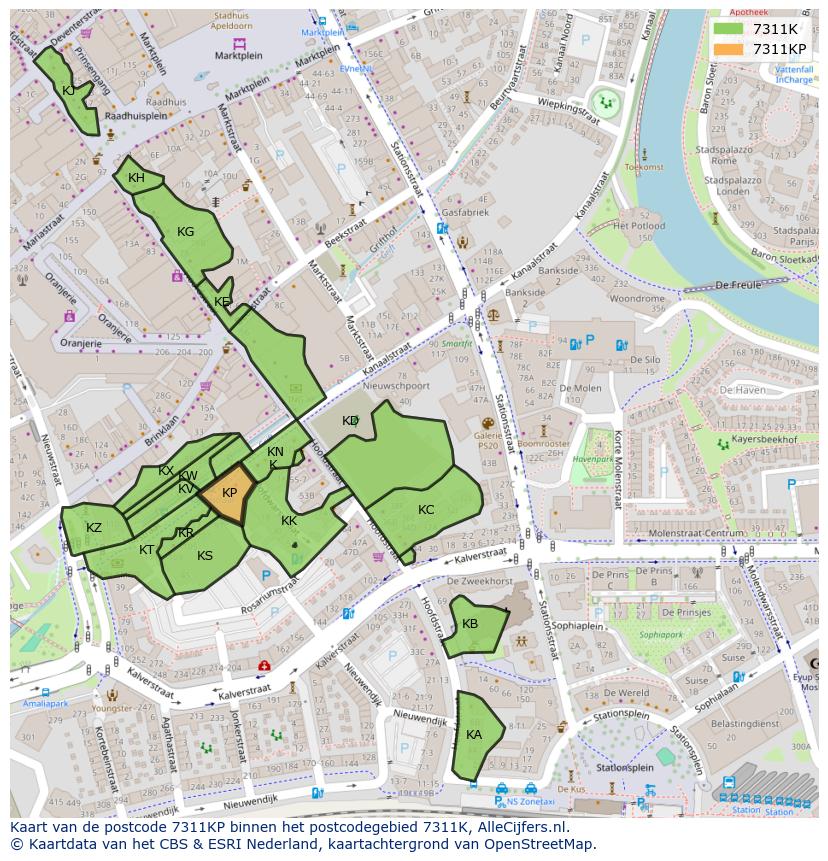 Afbeelding van het postcodegebied 7311 KP op de kaart.