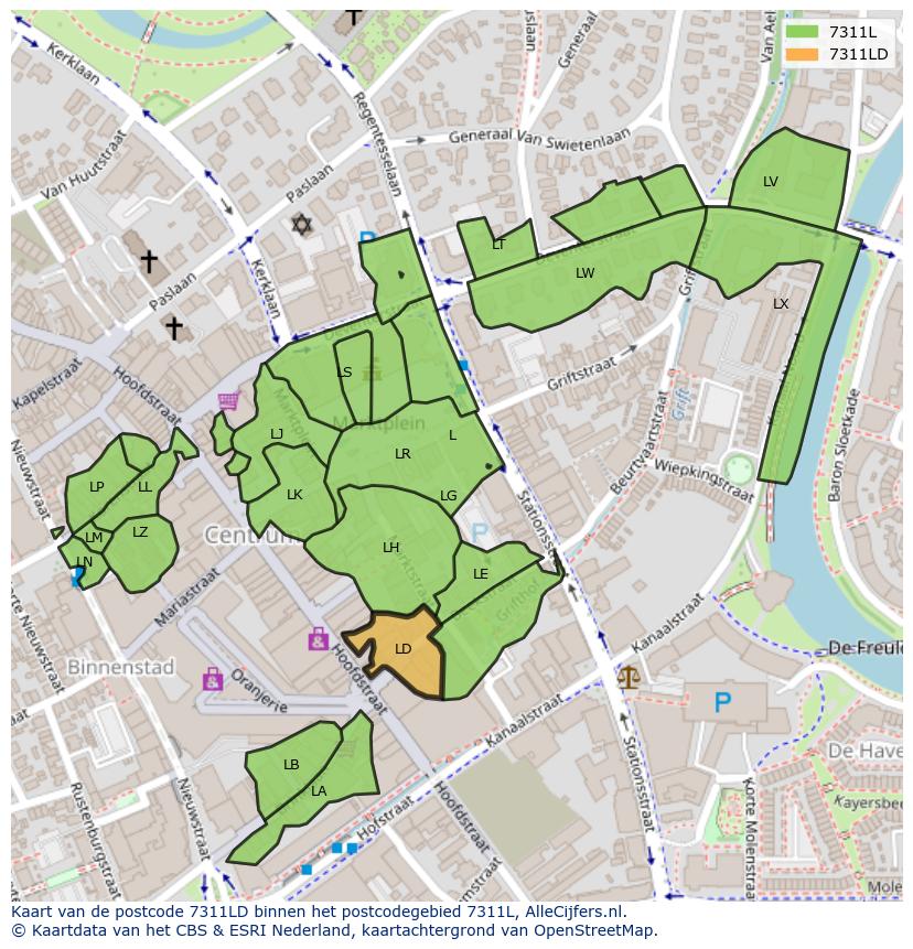 Afbeelding van het postcodegebied 7311 LD op de kaart.