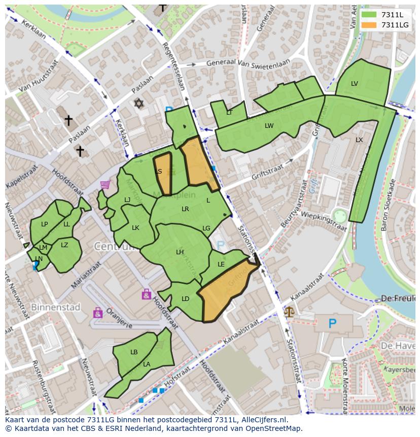 Afbeelding van het postcodegebied 7311 LG op de kaart.