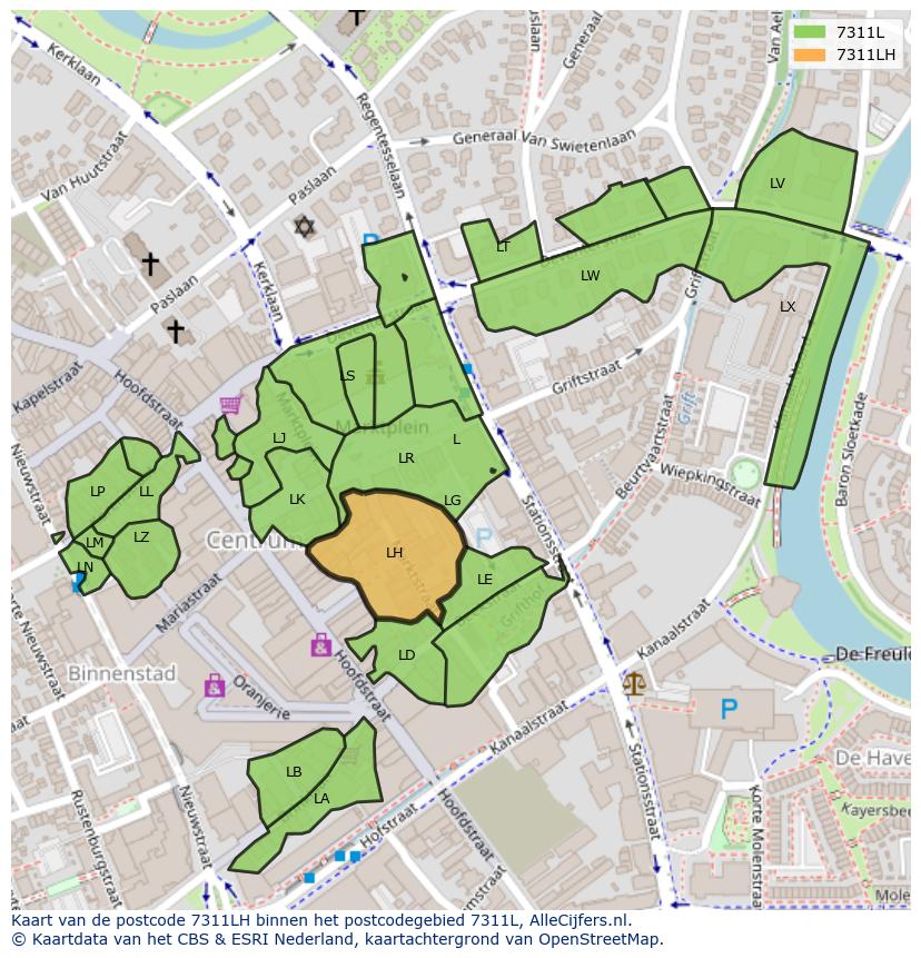 Afbeelding van het postcodegebied 7311 LH op de kaart.