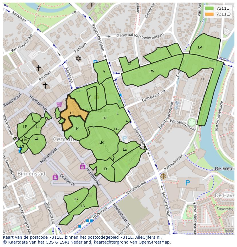 Afbeelding van het postcodegebied 7311 LJ op de kaart.